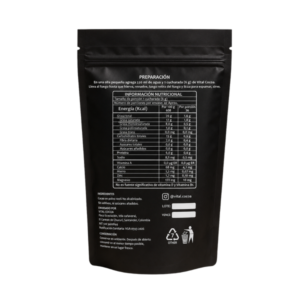 Vital Cocoa | Cacao en Polvo 100% Puro No Alcalinizado | 250 g - detalle